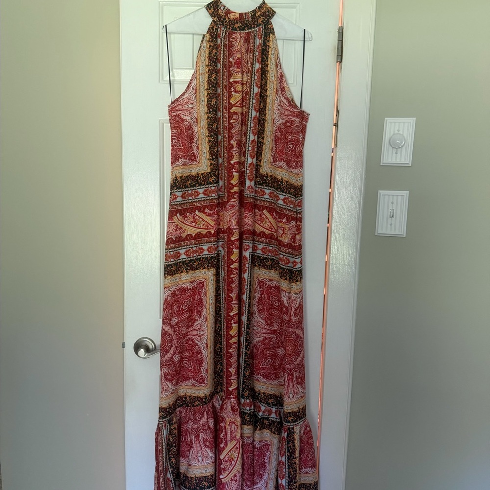 Boho Red Paisley Halter Maxi Dress